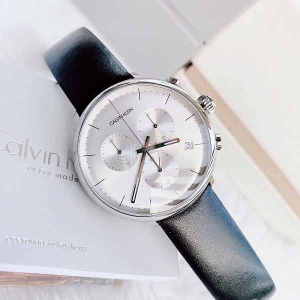  Shop Authentic Calvin Klein High Noon Chronograph White Dial Black Leather Strap Watch for Men - K8M271C6 - Luxxuri