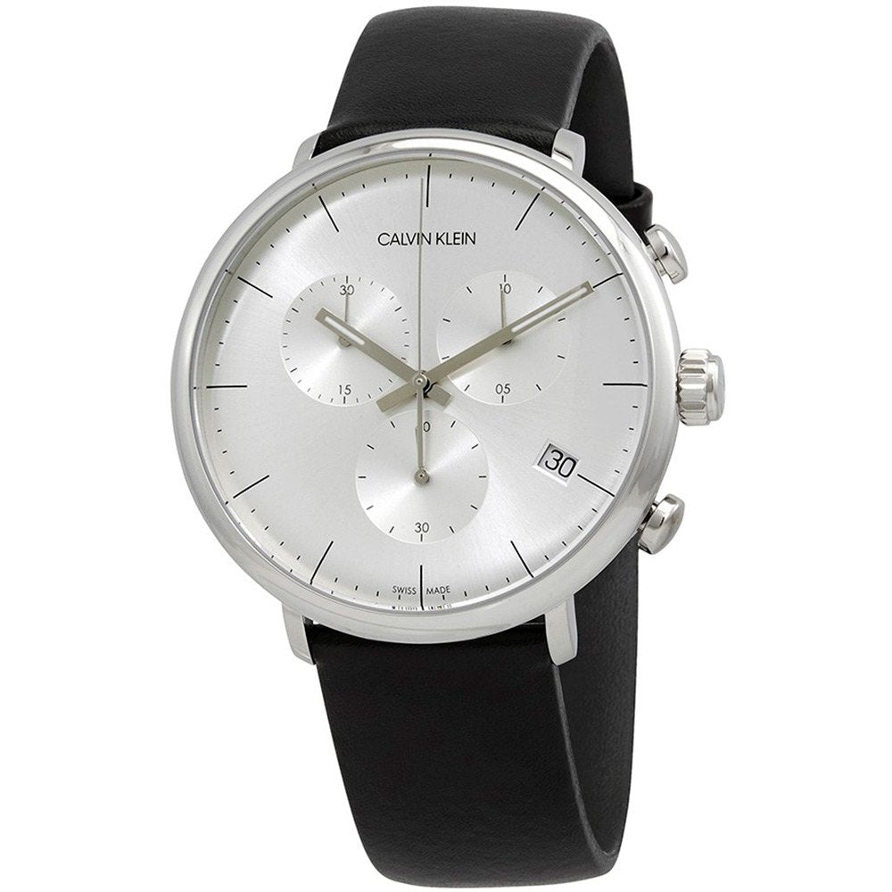  Shop Authentic Calvin Klein High Noon Chronograph White Dial Black Leather Strap Watch for Men - K8M271C6 - Luxxuri
