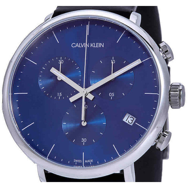  Shop Authentic Calvin Klein High Noon Chronograph Blue Dial Black Leather Strap Watch for Men - K8M271CN - Luxxuri