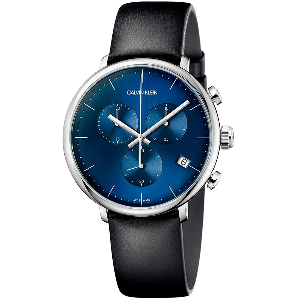  Shop Authentic Calvin Klein High Noon Chronograph Blue Dial Black Leather Strap Watch for Men - K8M271CN - Luxxuri