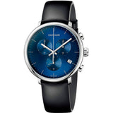  Shop Authentic Calvin Klein High Noon Chronograph Blue Dial Black Leather Strap Watch for Men - K8M271CN - Luxxuri