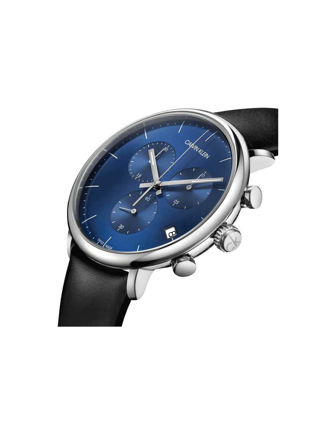  Shop Authentic Calvin Klein High Noon Chronograph Blue Dial Black Leather Strap Watch for Men - K8M271CN - Luxxuri