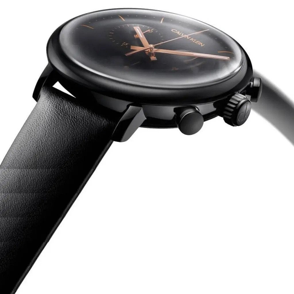  Shop Authentic Calvin Klein High Noon Black Dial Black Leather Strap Watch for Men - K8M274CB - Luxxuri