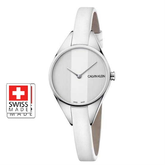  Shop Authentic Calvin Klein Rebel White Dial White Leather Strap Watch for Women - K8P231L6 - Luxxuri