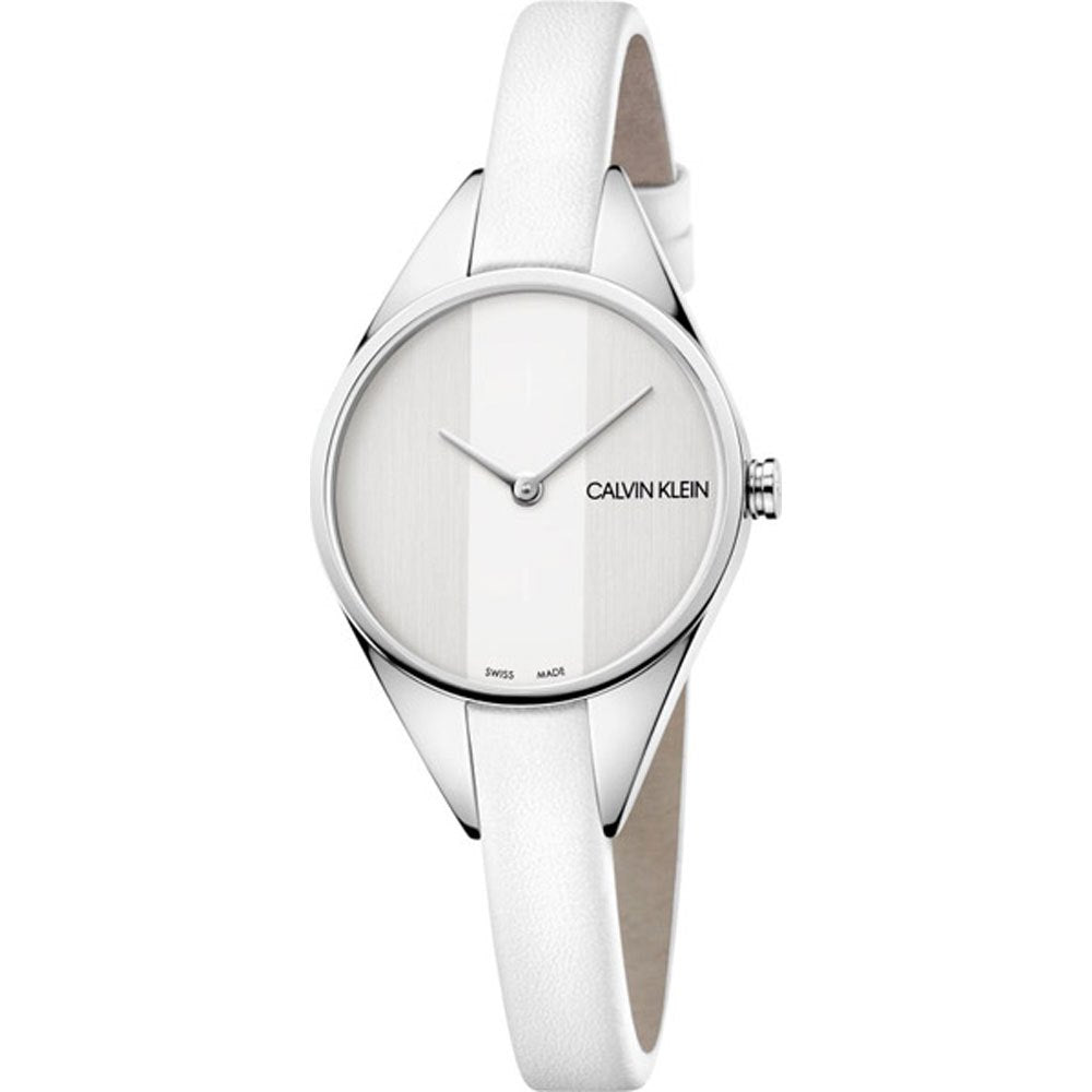  Shop Authentic Calvin Klein Rebel White Dial White Leather Strap Watch for Women - K8P231L6 - Luxxuri