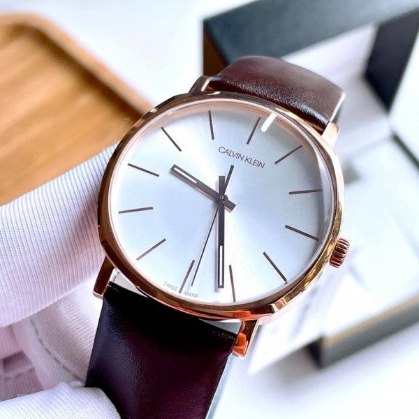  Shop Authentic Calvin Klein Posh Silver Dial Brown Leather Strap Watch for Men - K8Q316G6 - Luxxuri