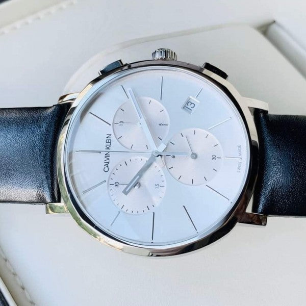  Shop Authentic Calvin Klein Posh Silver Dial Black Leather Strap Watch for Men - K8Q371C6 - Luxxuri