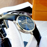  Shop Authentic Calvin Klein Chronograph Blue Dial Black Leather Strap Watch for Men - K8Q371CN - Luxxuri