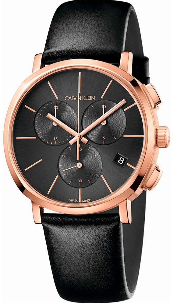  Shop Authentic Calvin Klein Posh Grey Dial Black Leather Strap Watch for Men - K8Q376C3 - Luxxuri