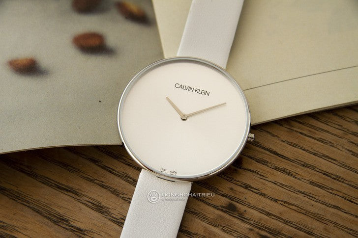  Shop Authentic Calvin Klein Full Moon White Dial White Leather Strap Watch for Women - K8Y231L6 - Luxxuri