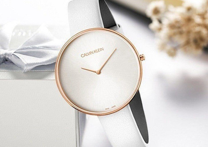  Shop Authentic Calvin Klein Full Moon White Dial White Leather Strap Watch for Women - K8Y236L6 - Luxxuri