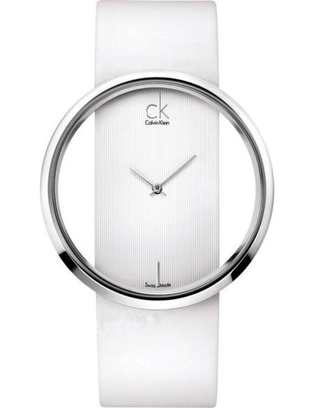 Calvin Klein Glam Transparent Dial White Leather Strap Watch for Women - K9423101