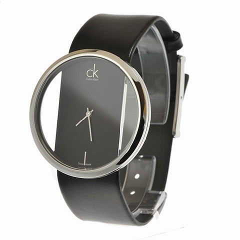 Shop Authentic Calvin Klein Glam Transparent Dial Black Leather Strap Watch for Women - K9423107 - Luxxuri