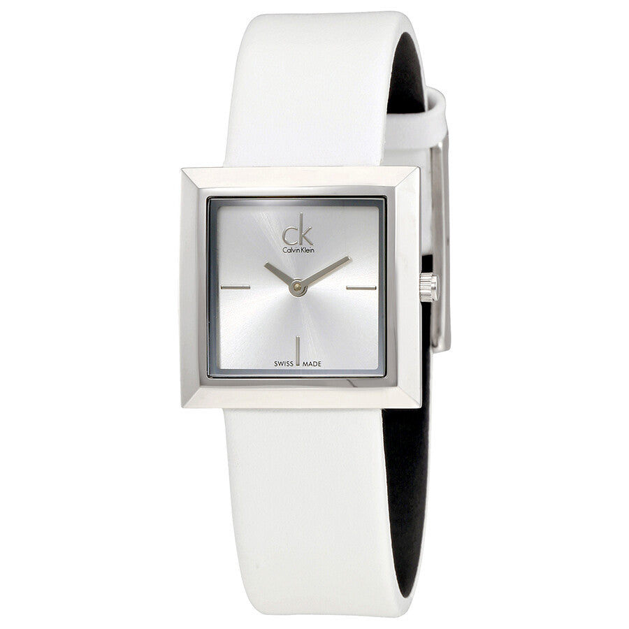  Shop Authentic Calvin Klein Mark Silver Dial White Leather Strap Watch for Women - K3R231L6 - Luxxuri