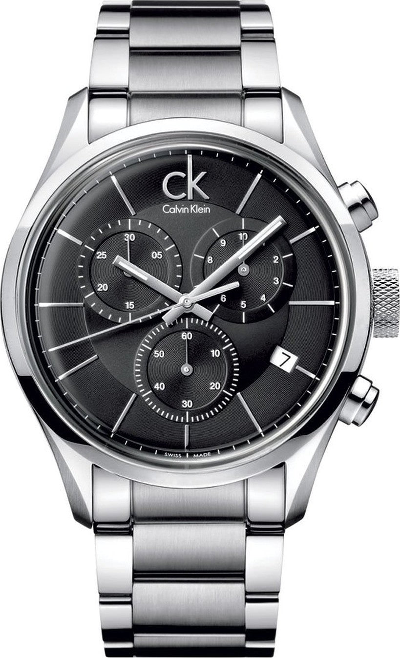  Shop Authentic Calvin Klein Masculine Chronograph Black Dial Silver Steel Strap Watch for Men - K2H27104 - Luxxuri