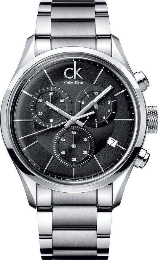  Shop Authentic Calvin Klein Masculine Chronograph Black Dial Silver Steel Strap Watch for Men - K2H27104 - Luxxuri