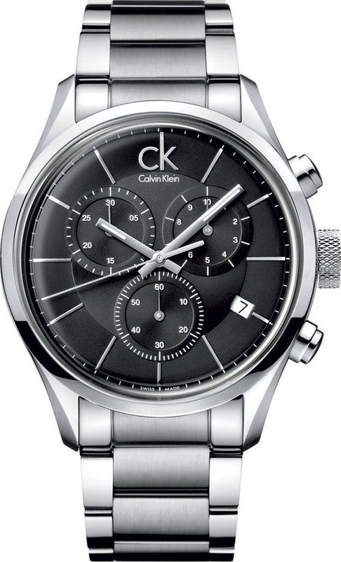  Shop Authentic Calvin Klein Masculine Chronograph Black Dial Silver Steel Strap Watch for Men - K2H27104 - Luxxuri
