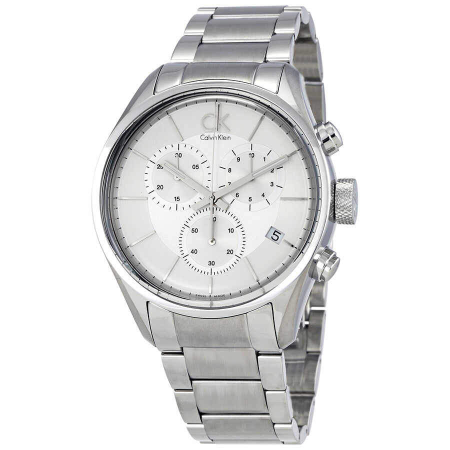  Shop Authentic Calvin Klein Masculine Chronograph White Dial Silver Steel Strap Watch for Men - K2H27126 - Luxxuri