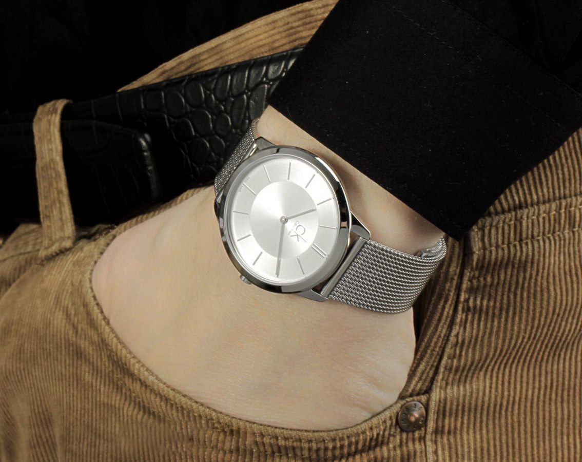  Shop Authentic Calvin Klein Minimal Silver Dial Silver Mesh Bracelet Watch for Men - K3M21126 - Luxxuri