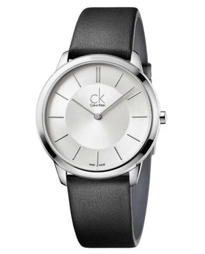  Shop Authentic Calvin Klein Minimalist White Dial Black Leather Strap Watch for Men - K3M211C6 - Luxxuri