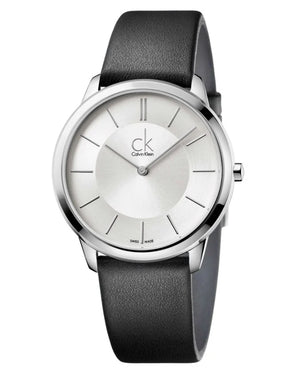  Shop Authentic Calvin Klein Minimalist White Dial Black Leather Strap Watch for Men - K3M211C6 - Luxxuri