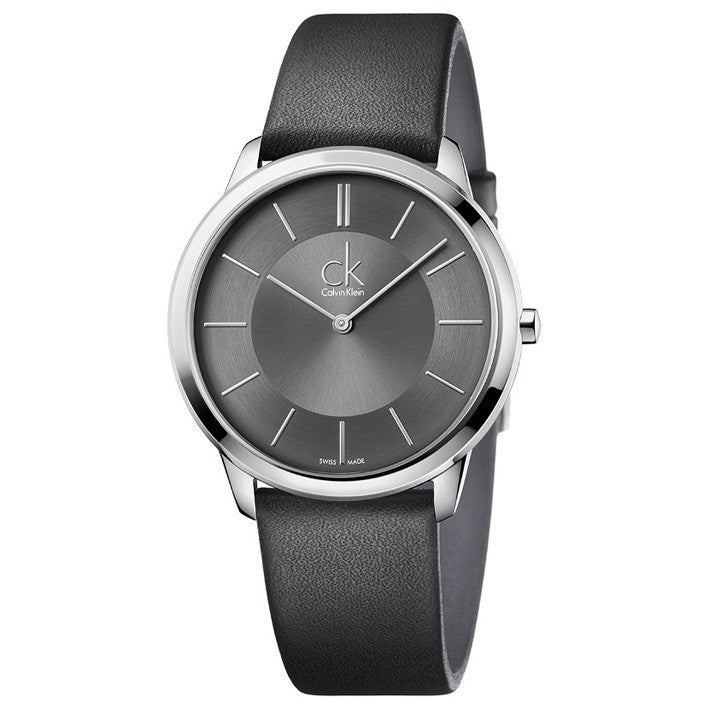  Shop Authentic Calvin Klein Minimal Grey Dial Black Leather Strap Watch for Men - K3M221C4 - Luxxuri