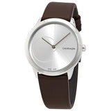  Shop Authentic Calvin Klein Minimal Silver Dial Brown Leather Strap Watch for Men - K3M221G6 - Luxxuri
