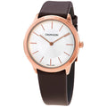  Shop Authentic Calvin Klein Minimal White Dial Brown Leather Strap Watch for Women - K3M226G6 - Luxxuri
