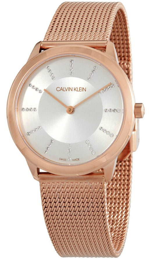  Shop Authentic Calvin Klein Minimal White Dial Rose Gold Mesh Bracelet Watch for Women - K3M22Y2X - Luxxuri