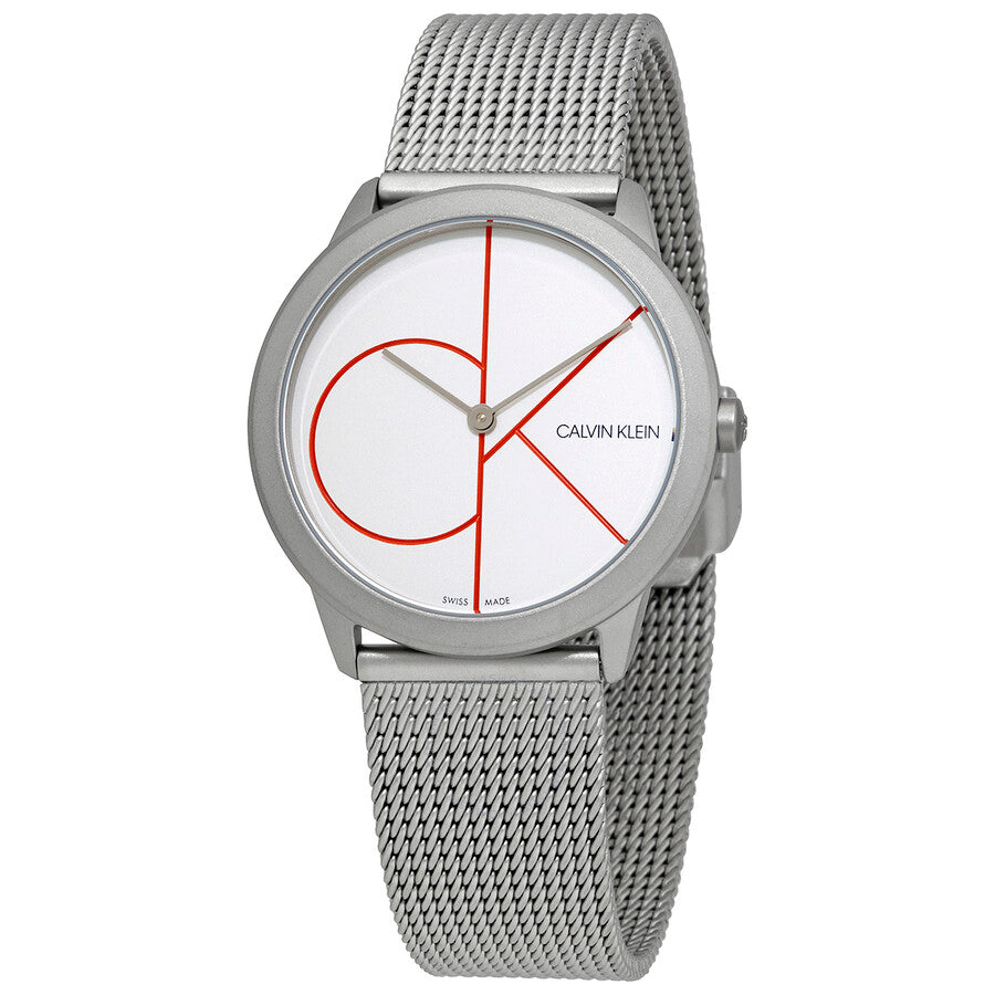  Shop Authentic Calvin Klein Minimal White Dial Silver Mesh Bracelet Watch for Women - K3M52152 - Luxxuri