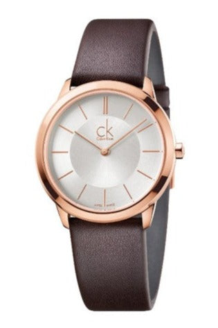 Shop Authentic Calvin Klein Minimal White Dial Brown Leather Strap Watch for Men - K3M216G6 - Luxxuri