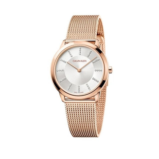  Shop Authentic Calvin Klein Minimal White Dial Rose Gold Mesh Bracelet Watch for Women - K3M22Y2X - Luxxuri