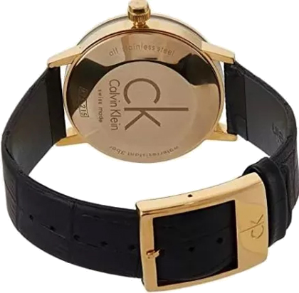 Calvin Klein Post Minimal Gold  Dial Black Leather Strap Watch For Men - K7621501