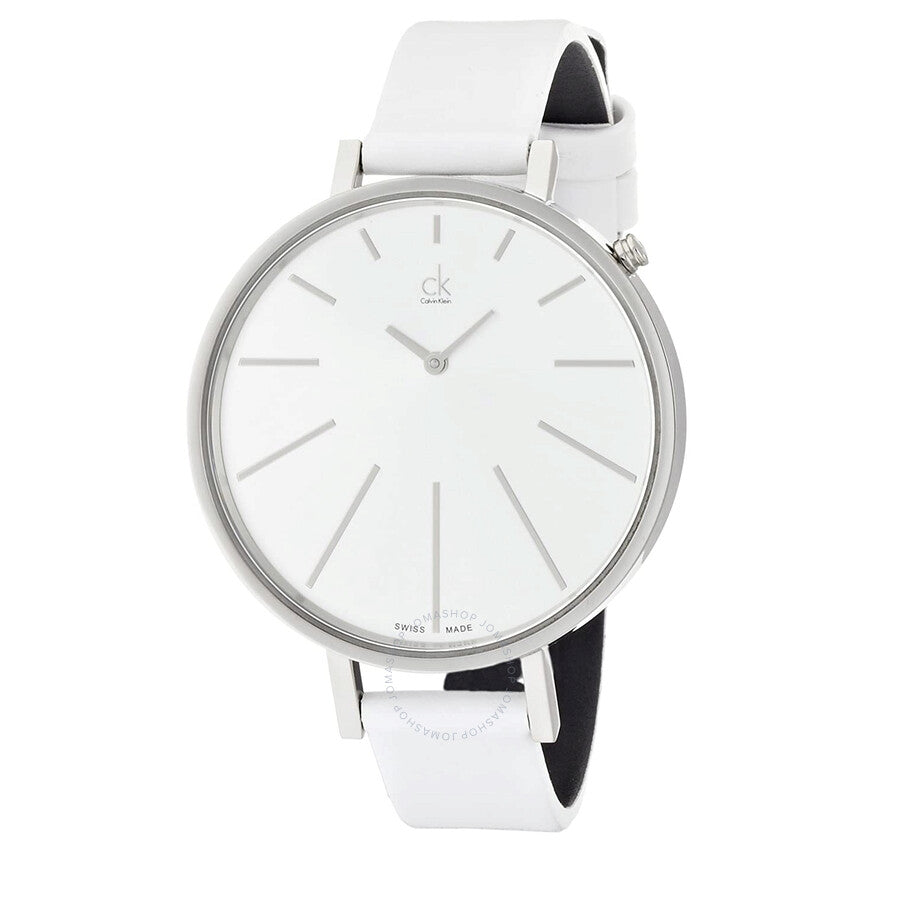  Shop Authentic Calvin Klein Equal White Dial White Leather Strap Watch for Women - K3E231L6 - Luxxuri