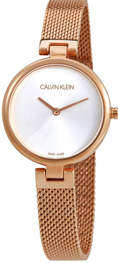  Shop Authentic Calvin Klein Authentic Silver Dial Rose Gold Mesh Bracelet Watch for Women - K8G23626 - Luxxuri