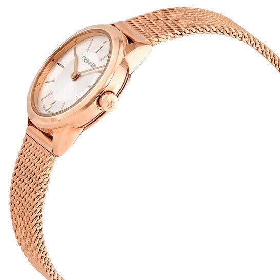  Shop Authentic Calvin Klein Minimal White Dial Rose Gold Mesh Bracelet Watch for Women - K3M23626 - Luxxuri