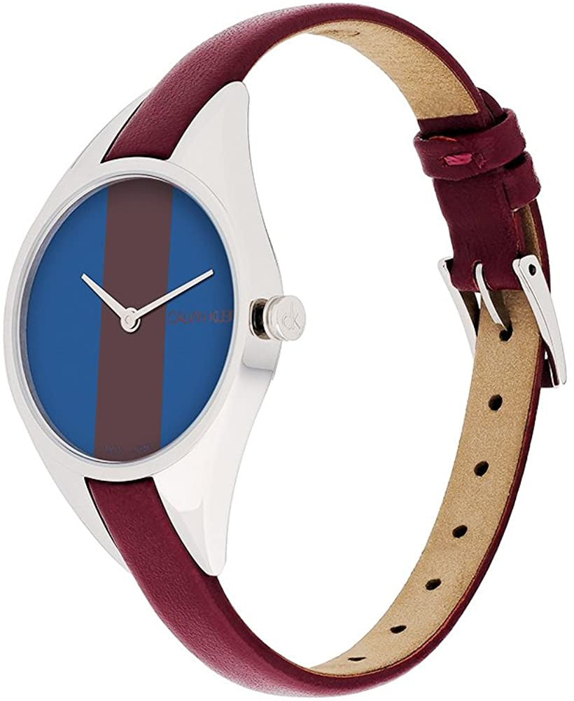  Shop Authentic Calvin Klein Rebel Blue Maroon Dial Maroon Leather Strap Watch for Women - K8P231UN - Luxxuri