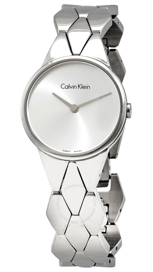  Shop Authentic Calvin Klein Snake Silver Dial Silver Steel Strap Watch For Women - K6E23146 - Luxxuri