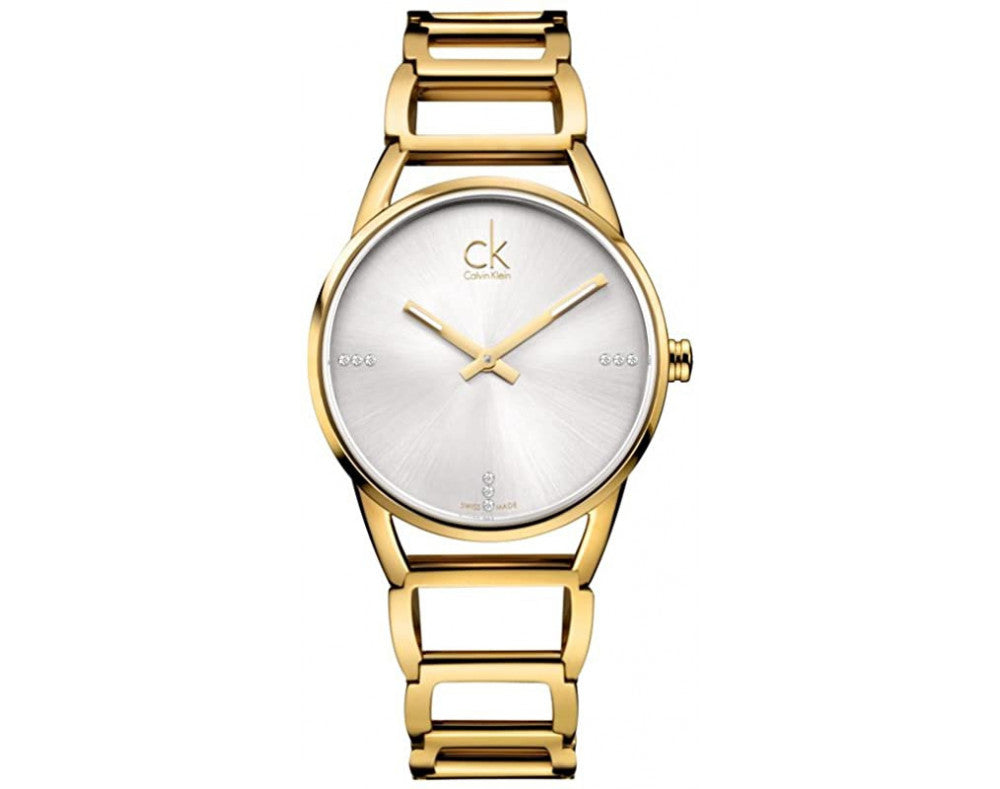  Shop Authentic Calvin Klein Stately White Dial Gold Steel Strap Watch for Women - K3G2352W - Luxxuri