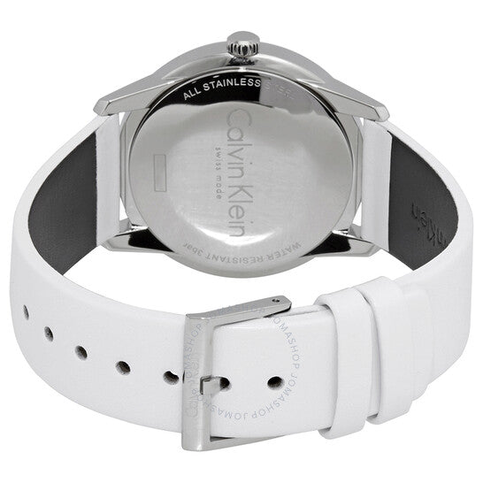  Shop Authentic Calvin Klein Steady Silver Dial White Leather Strap Watch for Women - K7Q211L6 - Luxxuri