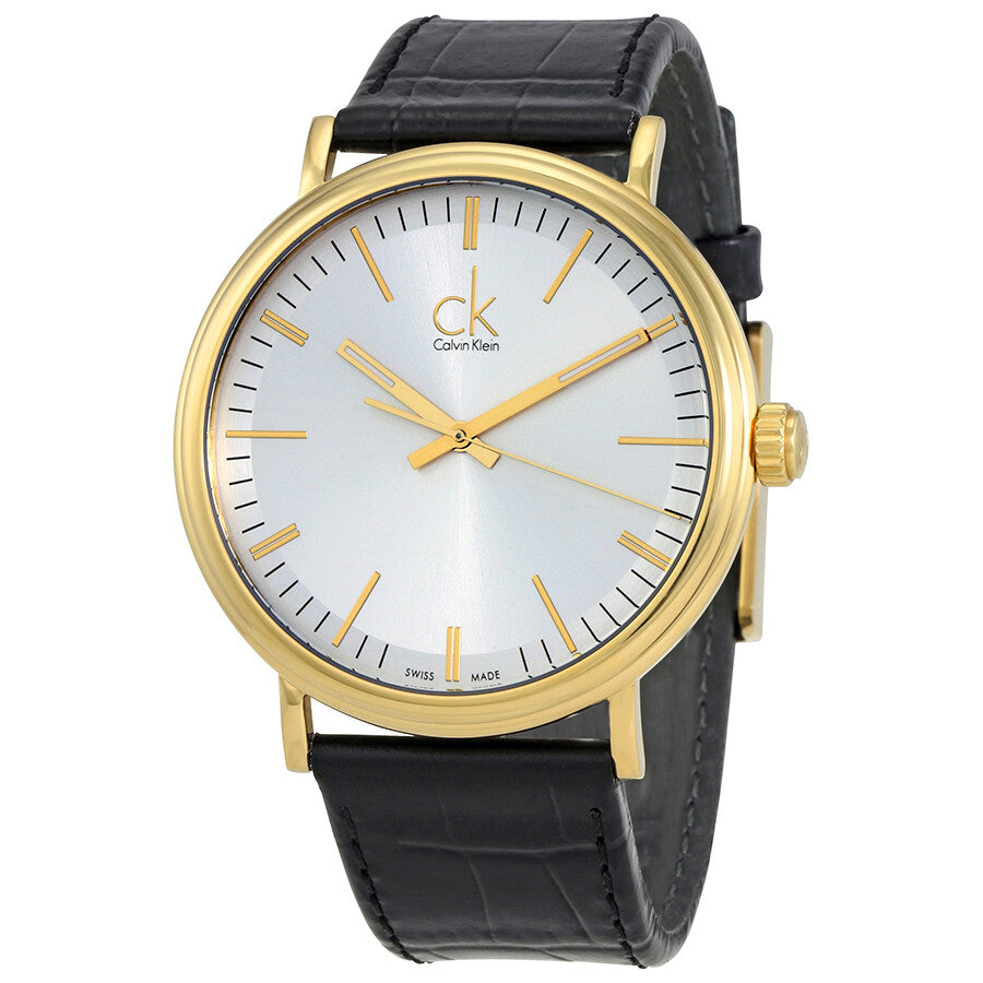  Shop Authentic Calvin Klein Surround Silver Dial Black Leather Strap Watch for Men - K3W215C6 - Luxxuri