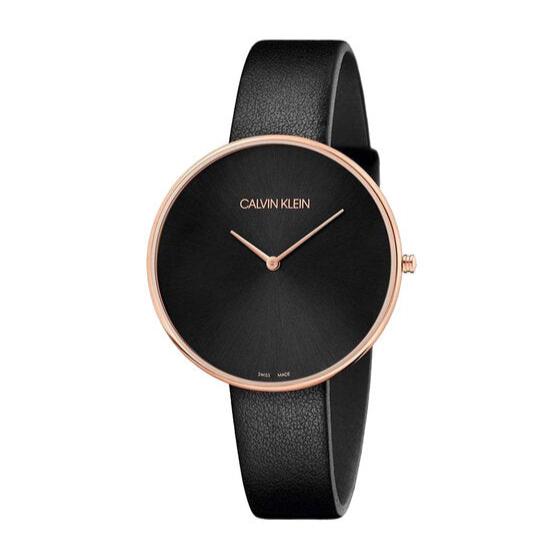  Shop Authentic Calvin Klein Full Moon Black Dial Black Leather Strap Watch for Women - K8Y236C1 - Luxxuri