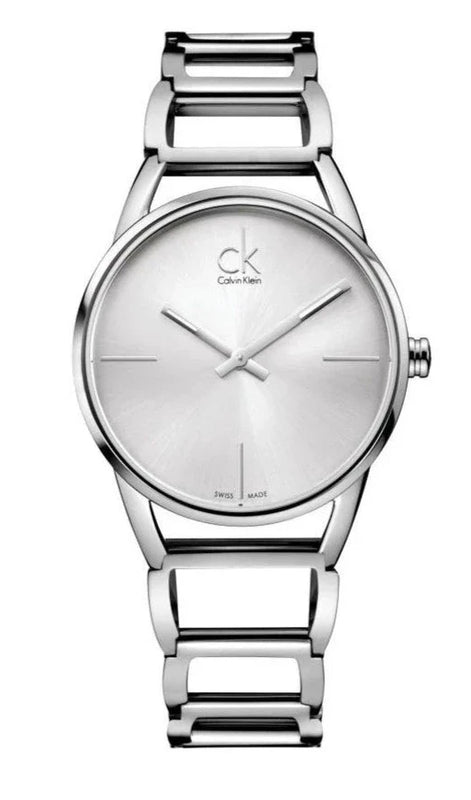  Shop Authentic Calvin Klein Stately White Dial Silver Steel Strap Watch for Women - K3G23126 - Luxxuri