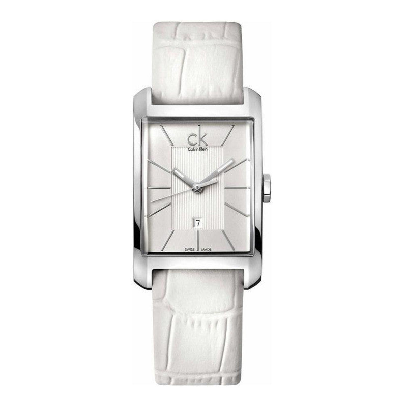  Shop Authentic Calvin Klein Window White Dial White Leather Strap Watch for Women - K2M23120 - Luxxuri