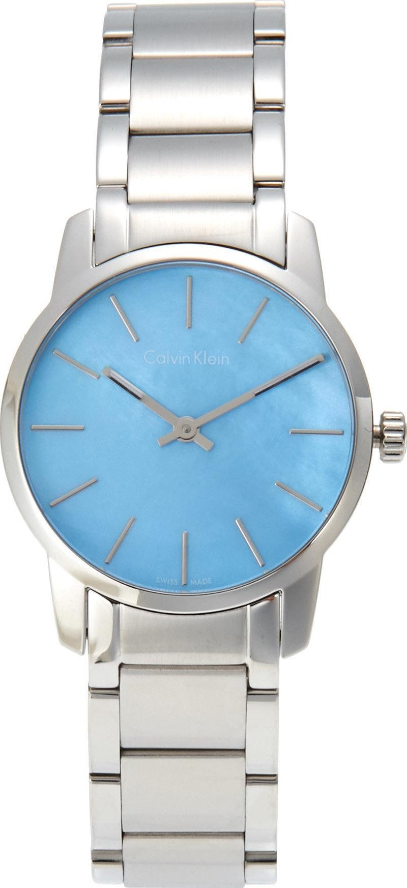  Shop Authentic Calvin Klein City Mother of Pearl Blue Dial Silver Steel Strap Watch for Women - K2G2314X - Luxxuri