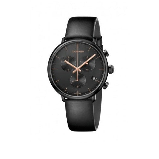  Shop Authentic Calvin Klein High Noon Black Dial Black Leather Strap Watch for Men - K8M274CB - Luxxuri