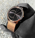  Shop Authentic Calvin Klein Minimal Black Dial Rose Gold Mesh Bracelet Watch for Men - K3M21621 - Luxxuri