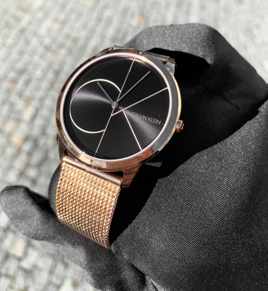  Shop Authentic Calvin Klein Minimal Black Dial Rose Gold Mesh Bracelet Watch for Men - K3M21621 - Luxxuri