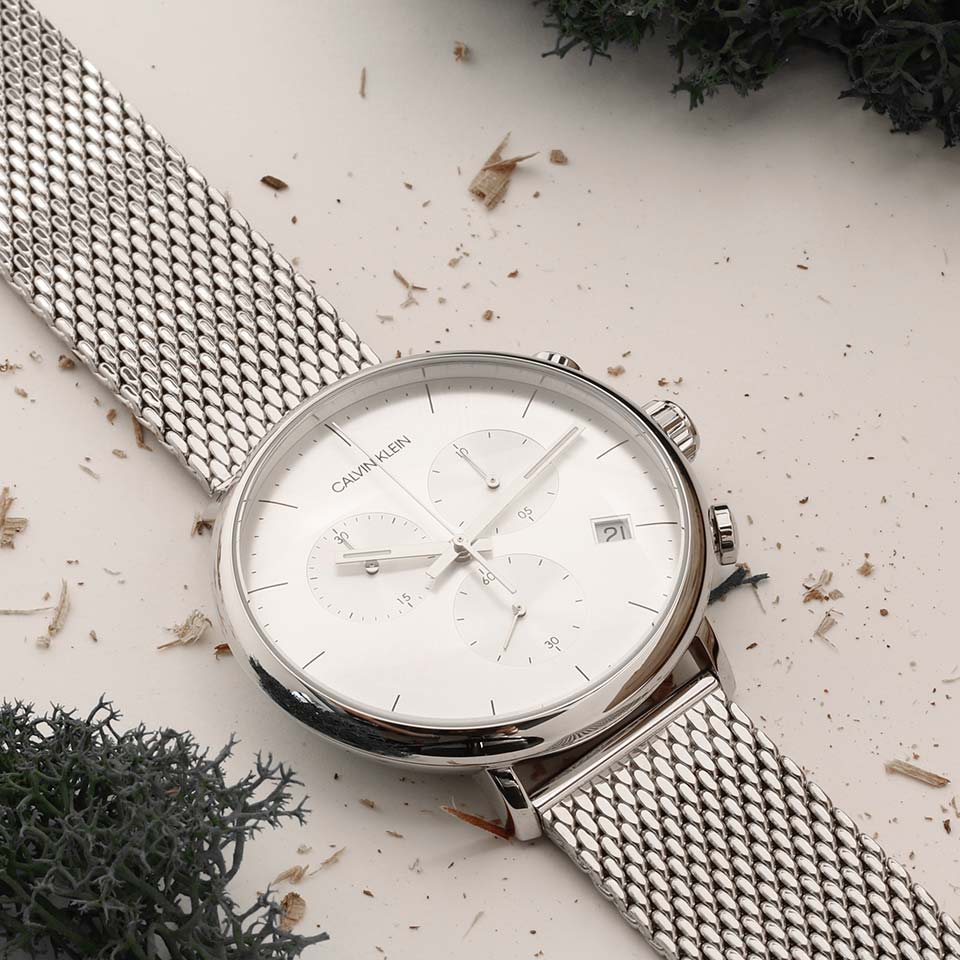  Shop Authentic Calvin Klein High Noon Silver Dial Silver Mesh Bracelet Watch for Men - K8M27126 - Luxxuri