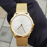  Shop Authentic Calvin Klein Minimal White Dial Gold Mesh Bracelet Watch for Men - K3M21526 - Luxxuri